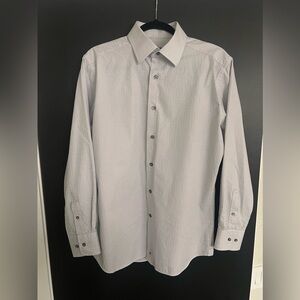 Gray Dress Shirt with Geometric Pattern and Slim Fit Divid Donalive